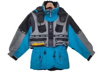 ELLESSE Ski Jacket XS / Vintage Colorblock Winter Jacket | Retro 80s/90s Style | Multicolor Ski jacket / Blue Black Gray