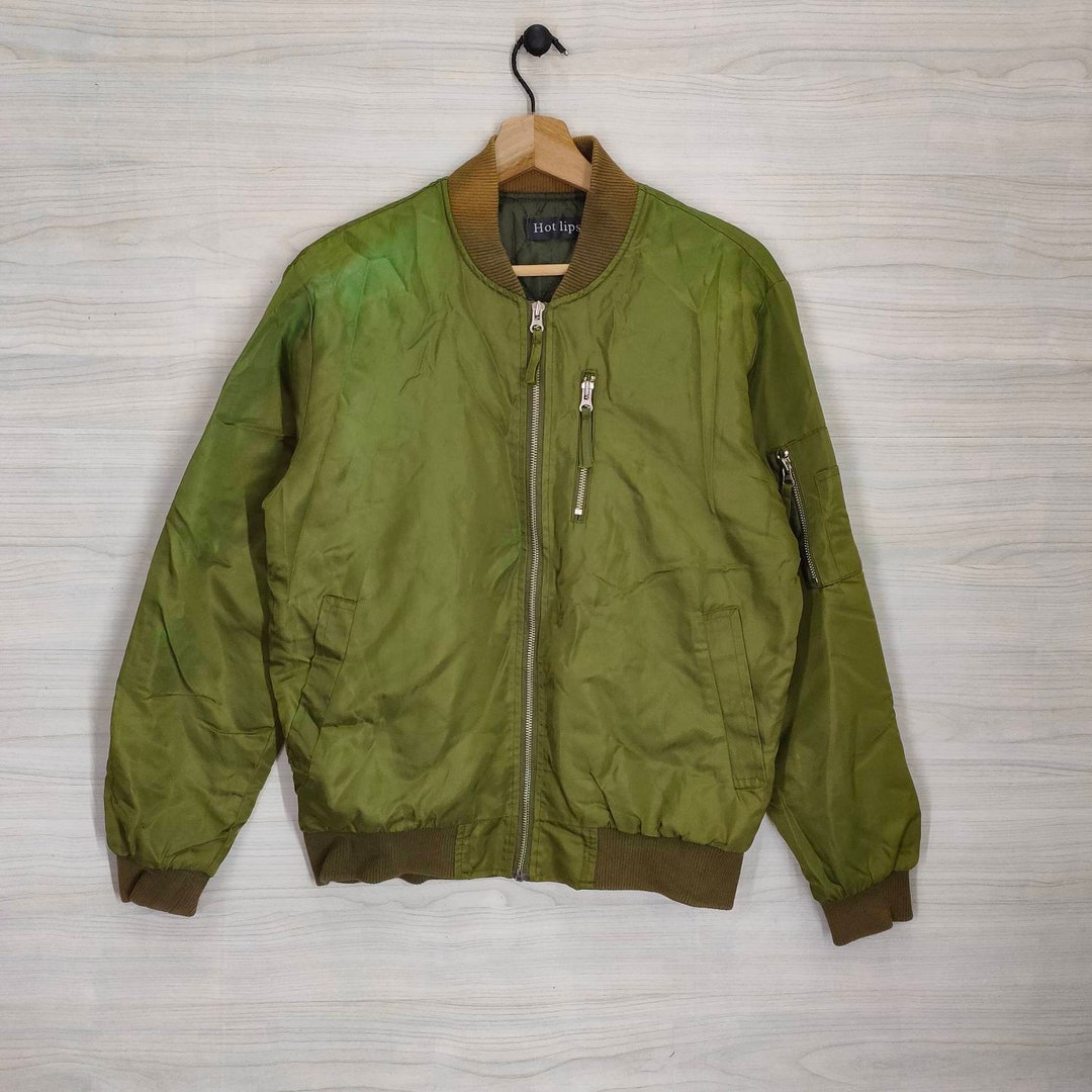 Varsity Jacket Vintage 90s Hot Lips Satin Coat Green Army - Etsy