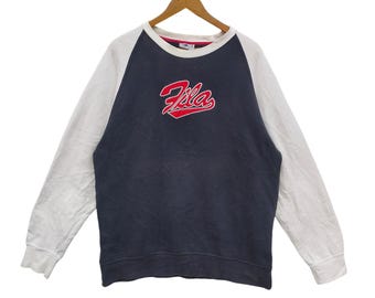 Y2K Fila Raglan Sweatshirt, Vintage Fila Embroidery Sweater Jumper Crewneck Black White