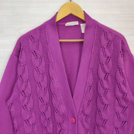 Vtg 90s Cardigan Purple Large Vintage Lady Foot Locker Sweater Jacket Lilac Womens Size L View 4