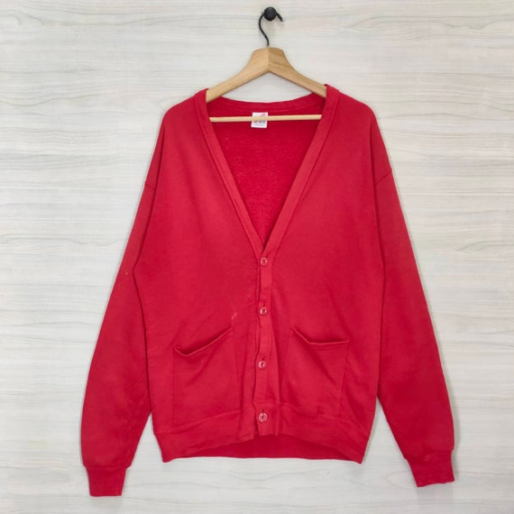 90s Jerzees Blank Sweater Vintage Cardigan Red Button Down - Etsy