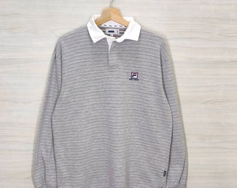 Vintage Fila Rugby Shirt, Polo Rugby , Striped Shirt , Button Up , Rugby Polo Shirt , 90s Fila , Size L , Large