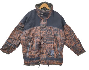 Ski Jacket Large Vintage Winter Jacket | Retro 80s/90s Style, Graffiti Print Puffer Jacket, TOKKA TRIBE by LISTAR | Unisex Winter Outerwear