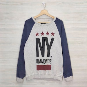 New York Crewneck Raglan Vintage NY Diamonds Bershka Sweatshirt Sweater Jumper Pullover Gray Size Medium