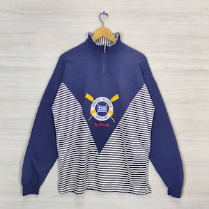Griekse eilanden Zand en Zee Jumper Grote Vintage Griekenland Souvenir Sweatshirt Jumper Pullover Kwart Zip Maat L