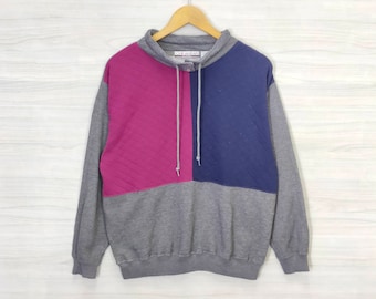Colorblock Sweater Jumper Vintage jaren '90 Colorblock Pullover Sweatshirt Paars Blauw Dames Maat Groot