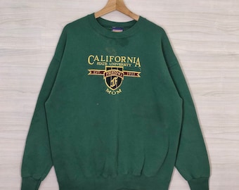 Sudadera vintage de la Universidad Estatal de California en Fresno, años 90, estilo Jansport, cuello redondo, bordado, verde, talla XL