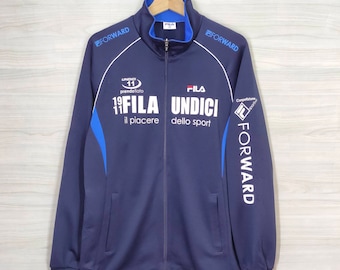 FILA Track Top Vintage Fila Training Sweater Fila Embroidery Fila Zipper Navy Blue Size Large