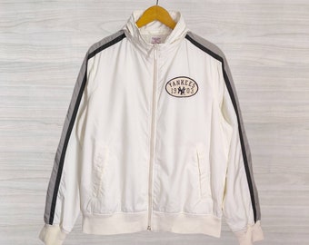 Yankees Windbreaker Jacket Large Vintage Uniqlo Yankees Light Zipper Jacket Training Hoodie MLB White Size L