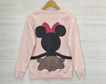 Y2K Disney Sweatshirt Small Vintage Minnie Mouse Sweater Jumper Pullover Crewneck Spellout Embroidery Womens Size S
