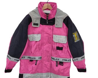 FABLICE Ski Jacket Medium Vintage Fablice Colorblock Winter Sports Jacket Skiwear Skiing Snowboarding Pink Black Size M