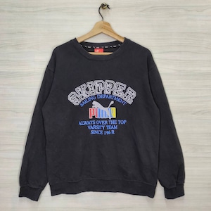 Felpa PUMA grande vintage, maglione pullover girocollo, nera, taglia L
