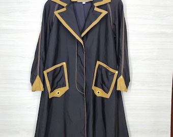 Vintage LOUIS FERAUD 80s Black Womens Trench Coat Louis Feraud Trench Coat Black Color Midi Coat High Collar Size 9