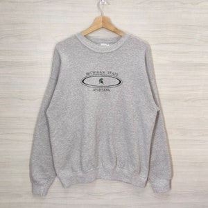 Michigan State Sweatshirt Vintage Michigan State Spartans Crewneck Jumper Pullover Michigan State University Embroidery Gray Size Large