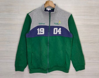 VTG Nell Blu-sweater met kwartrits kleine vintage Bulldogs-trui pullover colorblock damesmaat S