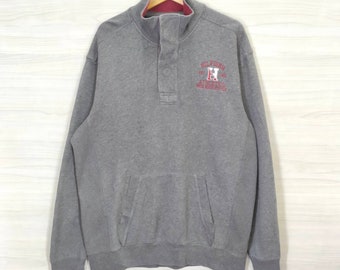 Tommy Hilfiger Rugby Team Gray Sweater Activewear Long Sleeve Pullover Jumper Button up Size XL