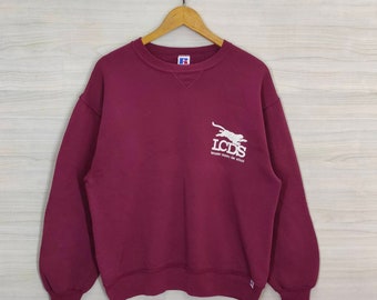 90s Russell Athletic Crewneck Sweatshirt Large Vintage Lancaster County Day School Pennsylvania Sweater Jumper Pullover Maroon Womens Size L