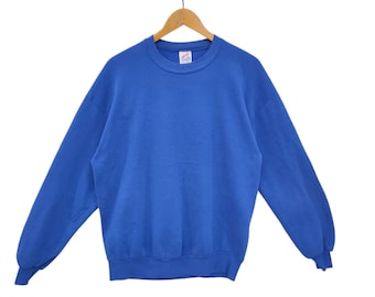 Felpa Jerzees Blank anni '90, maglione vintage semplice, pullover girocollo, blu navy