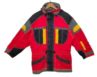 FABLICE Ski Jacket Large Vintage Fablice Colorblock Winter Sports Jacket Skiwear Skiing Snowboarding Red Black Size L