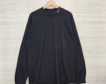 NIKE Long Sleeve X-large Vintage Nike Swoosh Embroidery Logo Top Tee Black Size XL