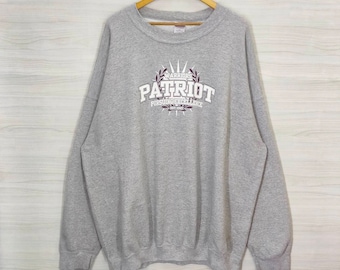 Y2K Crewneck 3XL Vintage Patriot Warriors Sweatshirt Jumper Pullover Gray Size 3XL