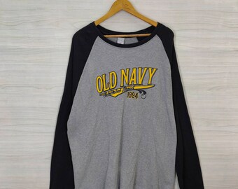 Vtg Old Navy 1994 Pullover Vintage Long Sleeve Raglan Gray Black Size XXL