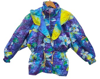 Lafont Ski Jacket Medium / Vintage Floral Winter Jacket | Retro 80s/90s Style | Winter jacket / Multicolor Ski Jacket