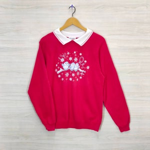 90s Morning Sun Sweatshirt Jumper Animal Print Medium Vintage 80s Hanes Collared Sweatshirt Sweater Jumper Pullover Red Size M