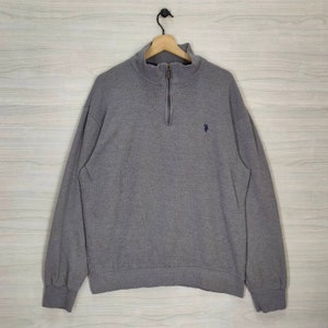 US Polo Assn Quarter Zip Sweater Vintage Polo Sweatshirt Jumper Pullover Gray Size XL