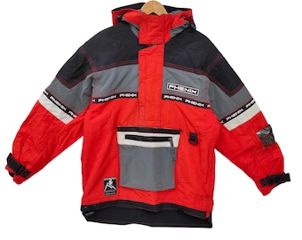 Phenix Ski Jacket Large, Vintage Colorblock Winter Jacket | Retro 80s/90s Style, Half Zip Jacket, Red Black Gray, Size L