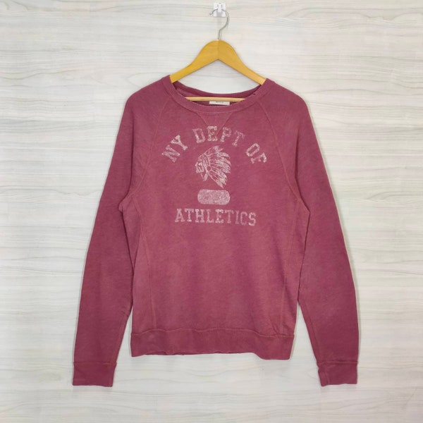 Distressed Sweatshirt ,90s Abercrombie Sweater , Vintage Abercrombie and Fitch Crewneck , Raglan , Ny Dept of Athletics , Maroon , medium