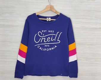 O'NEILL Sweatshirt Vintage Oneill California Pullover Colorblock Stripes Navy Blue Womens Size Medium