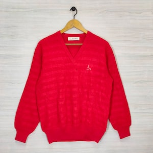 Vintage Troy Bros Knit Sweater Medium Vtg Troy Bros Jumper Pullover Knitted Red Size M