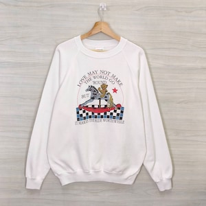 90s Funny Graphic Sweatshirt Environmental Artwear Vintage Crewneck White Womens Size XL