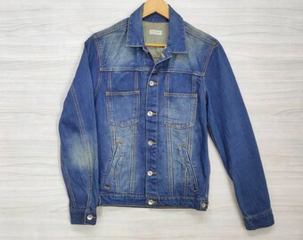 NANO UNIVERSE Denim Jacket Blue Jacket Coat 1980s Blue Trucker Jacket Vintage Retro Grunge Button Up Coat Plain Medium