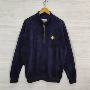 Rechte trui grote vintage fleece trui trui kwartritswarmer blauw maat XL