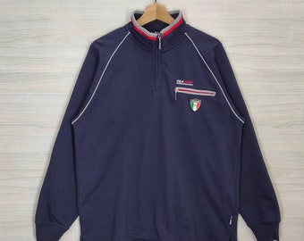 Fila Sport Quarter Zip Sweater Large Vintage Italia Jumper Pullover Sweatshirt Navy Blue Size L