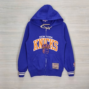New York Knicks Hoodie Spellout Vintage Knicks American Basketball Team Zipper NBA Blue Size XS