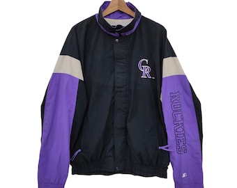 Vintage Colorado Rockies Starter Windbreaker Jacket | Jaket MLB Rockies | Wrist Elastic Loose & Faded Black Panels | XL