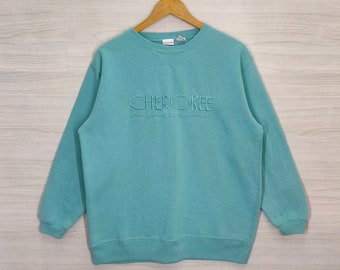 Sweat-shirt Cherokee à col rond petit pull Cherokee vintage Pull Cherokee Cherokee Spellout broderie vert homme taille S