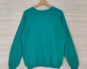 90s Hanes Blank Raglan Sweatshirt Large Vintage Hanes Sweater Jumper Crewneck Plain Green Size L
