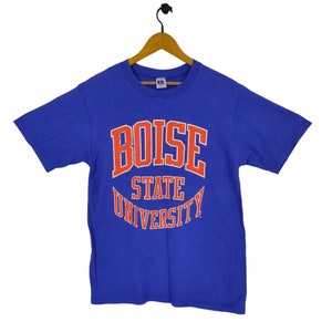 90s Boise State University Tee Medium Vintage Russell Athletic USA Short Sleeve Shirt Blue Size M