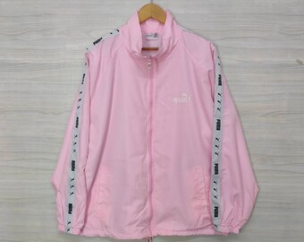 PUMA Windbreker Jacket Vintage 90s Puma Sweater Vintage 1990s Puma Training Puma jogger Puma Embroidery Puma Big Logo Puma Pink