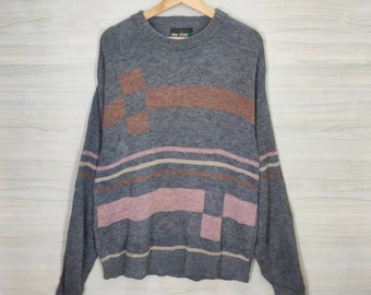 PINE STATE Sweater Vintage Colorblock Jumper Knitted Gray Size Large