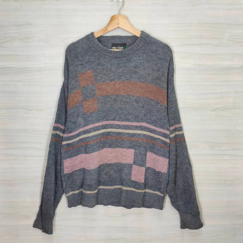 PINE STATE Sweater Vintage Colorblock Jumper Knitted Gray Size - Etsy