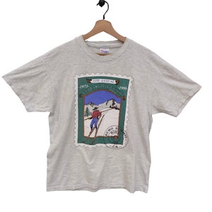 Echo To Kirkwood Race and Tour 25e chemise à manches courtes des années 90, grand t-shirt blanc vintage de patrouille de ski nordique Hanes El Dorado, taille L