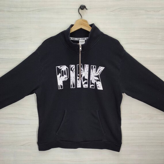 Victoria s Secret Quarter Zip Sueter Grande Vintage Love Pink Sudadera Jumper Jersey Negro Mujer Tamano L Etsy Mexico