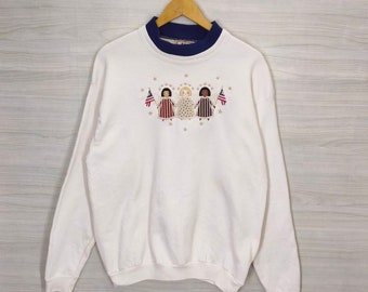 90s Top Stitch by Morning Sun Sweatshirt Jumper Vintage Morning Sun Sweater  Jumper Pullover Crewneck White Size M