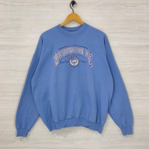 Pull ras du cou Washington DC de l&#39;an 2000 vintage États-Unis Original 2003 pull bleu taille XL