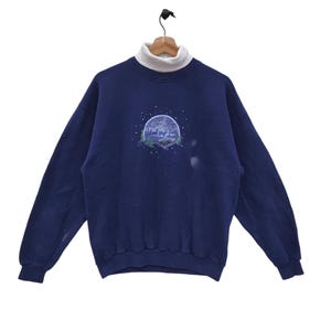 90s Deer Big Buck Sweatshirt Medium Vintage Embroidery Nature Sweater Jumper Animal Graphic Navy Blue Size M